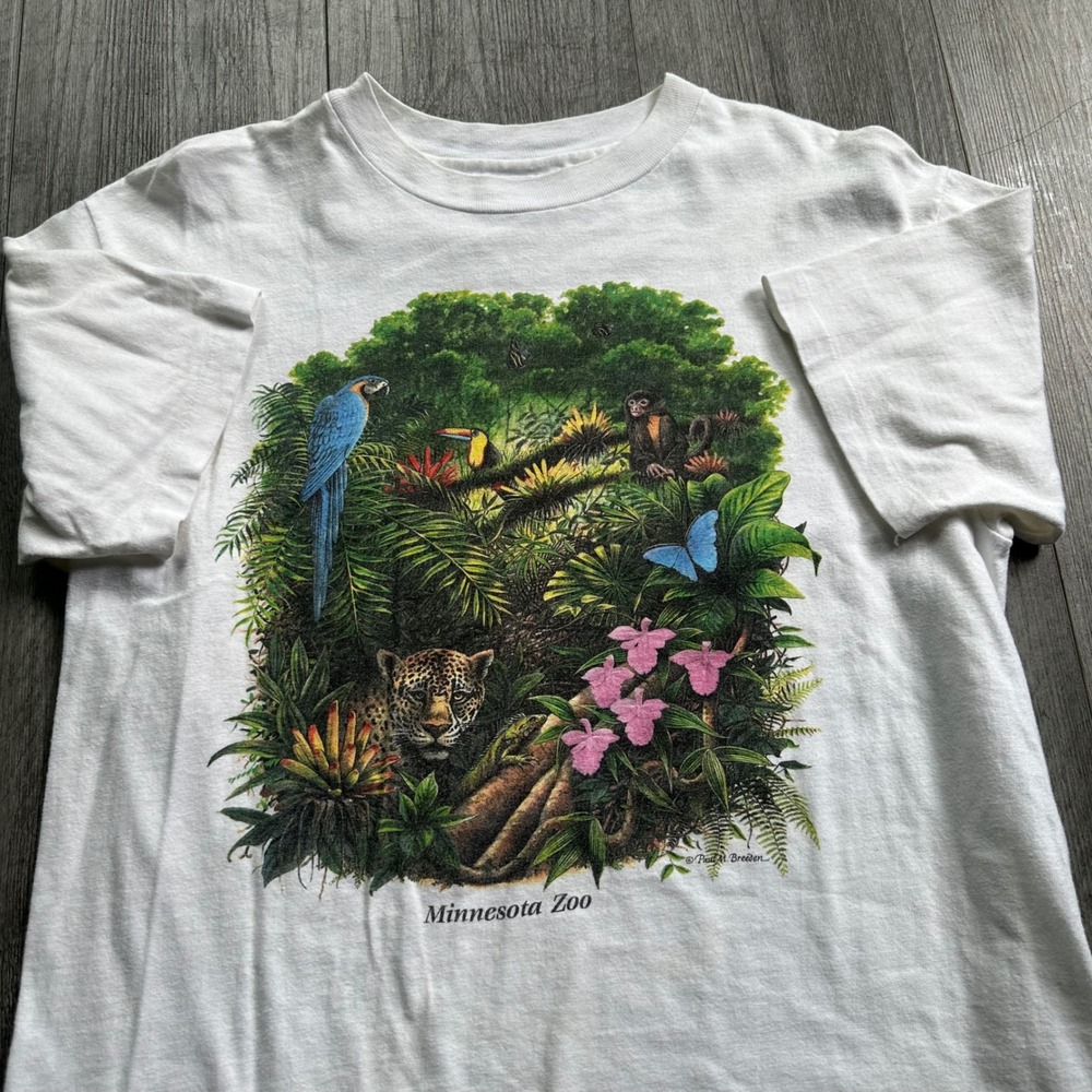 Vintage Minnesota Zoo Rainforest ART Tee White L single stitch double sided